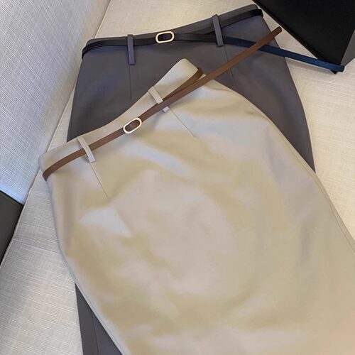 灰色西装半身裙女夏季小个子高腰a字中长款直筒职业通勤包臀裙子