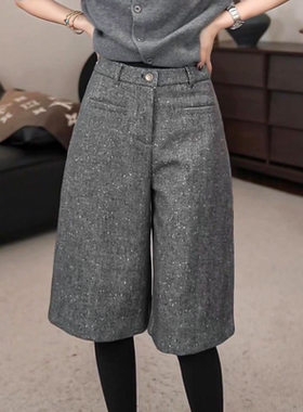 胖mm今年流行灰色细闪七分裤阔腿运动裤子女新款秋季宽松bf慵懒风