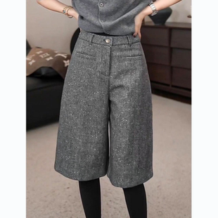胖mm今年流行灰色细闪七分裤阔腿运动裤子女新款秋季宽松bf慵懒风