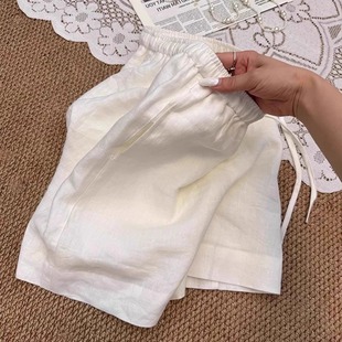 女夏季 胖mm大码 白色亚麻短裤 新款 宽松休闲百搭阔腿裤 外穿a字热裤