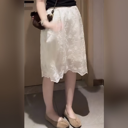 2026夏季法式浪漫网纱绣花蕾丝半身裙女高腰A字裙显瘦气质花苞裙