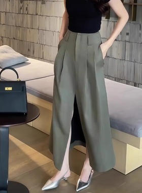 绿色西装半身裙女2025夏季新款前开叉设计高端轻奢垂坠感大摆裙