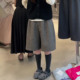 灰色毛呢五分裤 百搭阔腿中裤 女2025秋冬流行新款 高腰简约宽松时尚
