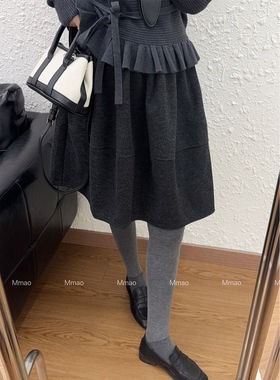 韩版气质毛呢花苞半身裙女2026秋季新款高腰显瘦遮胯a字蓬蓬半裙
