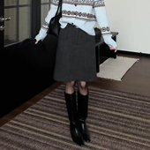 韩系简约灰色毛呢半身裙女秋冬新款 高腰显瘦遮胯百搭减龄a字短裙