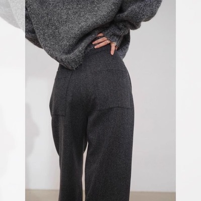 毛呢西装阔腿裤高腰垂感长裤