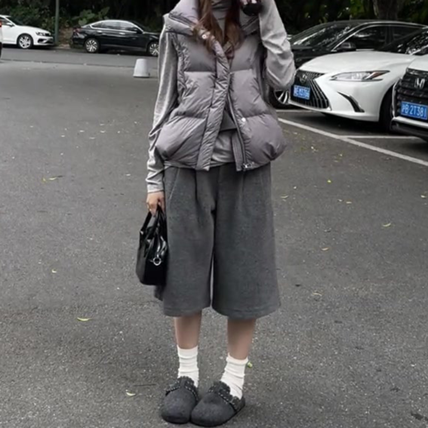 灰色毛呢休闲裤女2025秋冬流行新款高腰简约宽松时尚百搭阔腿中裤