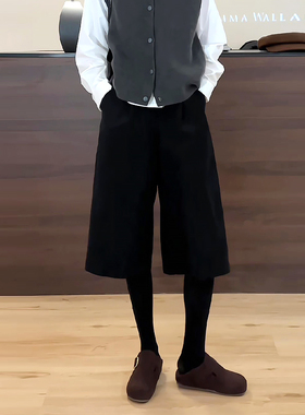 黑色毛呢七分裤女秋季2025新款大码胖mm高腰显瘦直筒阔腿裤休闲裤