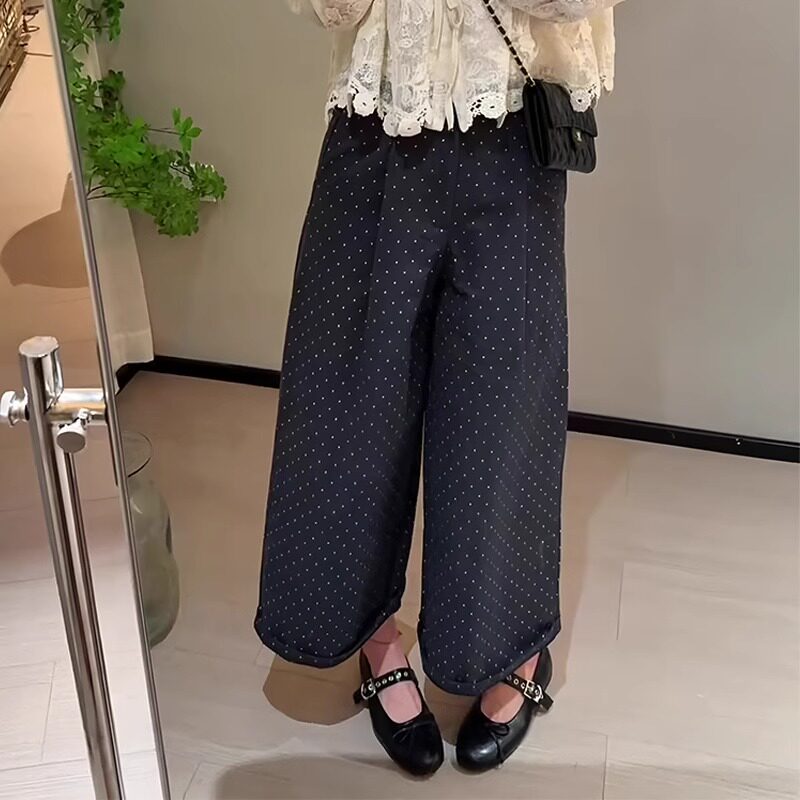 欧货正品黑色圆点休闲风哈伦裤女2026春夏新款小个子慵懒感阔腿裤