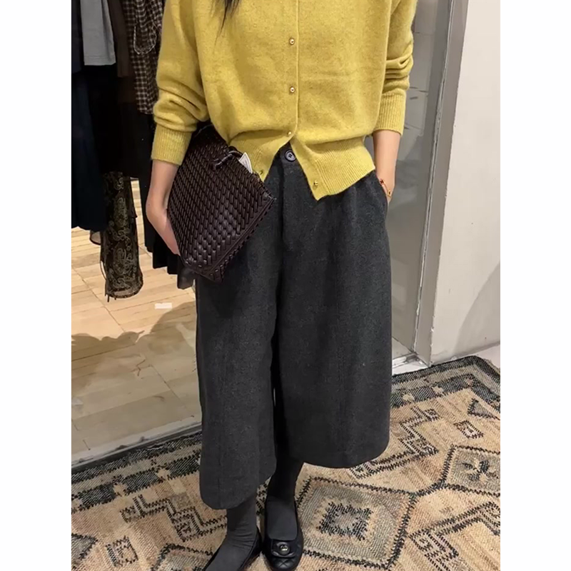 毛呢直筒裤女秋季2025新款高腰显瘦洋气百搭极简风宽松休闲八分裤