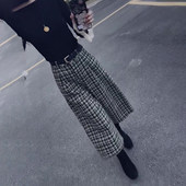 直筒休闲裤 格子毛呢七分裤 宽松显瘦阔腿裤 百搭时尚 女冬季 流行新款