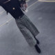 直筒休闲裤 格子毛呢七分裤 宽松显瘦阔腿裤 百搭时尚 女冬季 流行新款