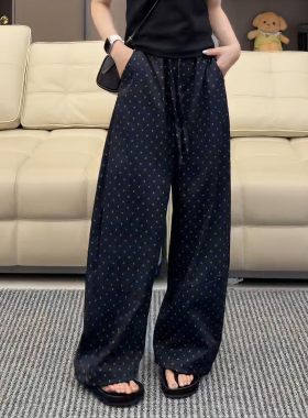 2026夏季新款女百搭通勤黑色波点阔腿裤垂坠感宽松休闲直筒裤显瘦