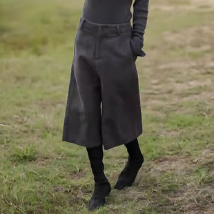 老钱风休闲毛呢七分裤女2025秋季新款宽松遮胯简约通勤百搭阔腿裤