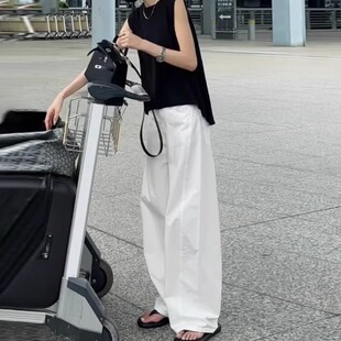 流行爆款白色休闲裤2026新款夏季阔腿裤薄款夏天女款直筒裤长裤子