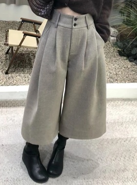 复古老钱高级感2025爆款休闲裤气质时尚毛呢显瘦8分阔腿裤裙裤女
