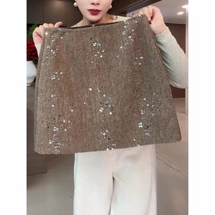 高级感亮片短裙女冬季 高腰显瘦百搭洋气优雅气质半身裙 流行新款