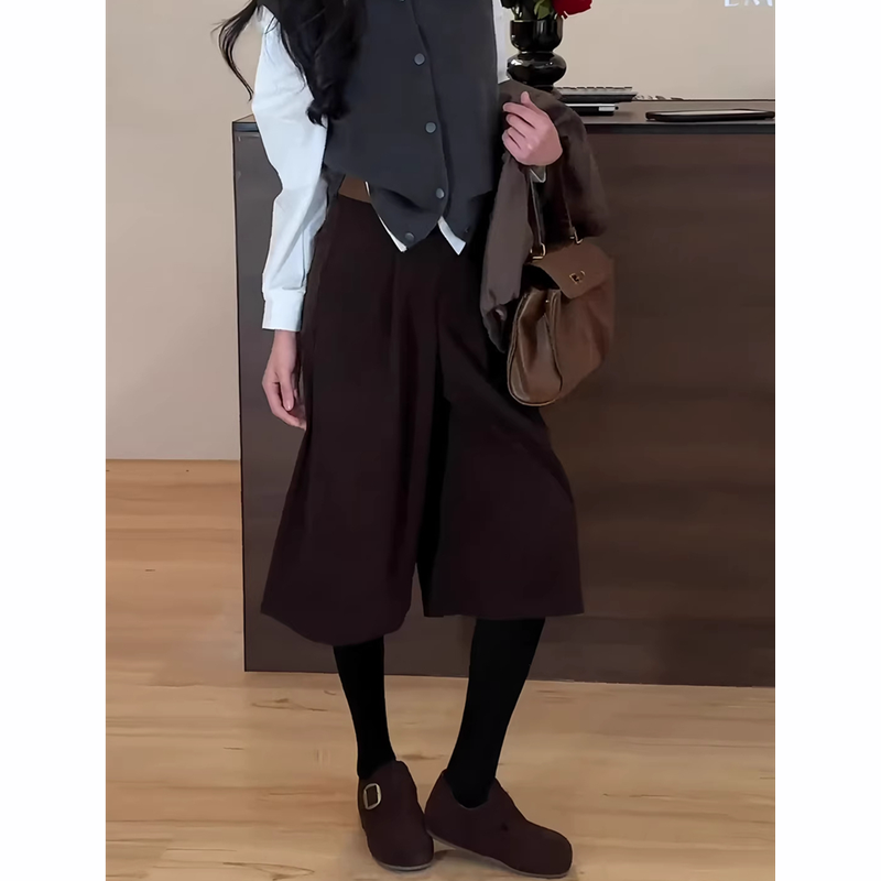 2025秋装爆款欧韩货复古气质高级感好看毛呢六七分裤女显瘦阔腿裤