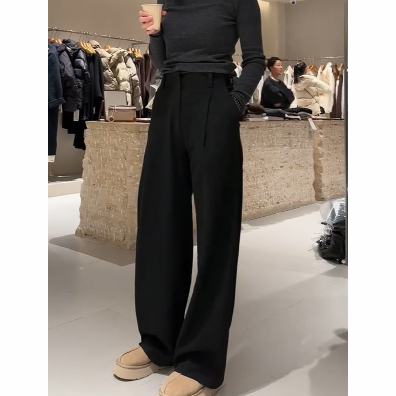 宽松西装裤黑色长裤女2025年秋冬新款高级感显瘦简约休闲阔腿裤潮