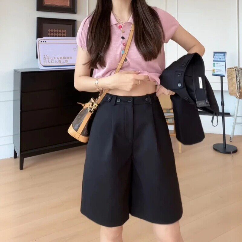 梨型身材大码通勤休闲西装五分裤女2026秋季新款胖mm小个子阔腿裤