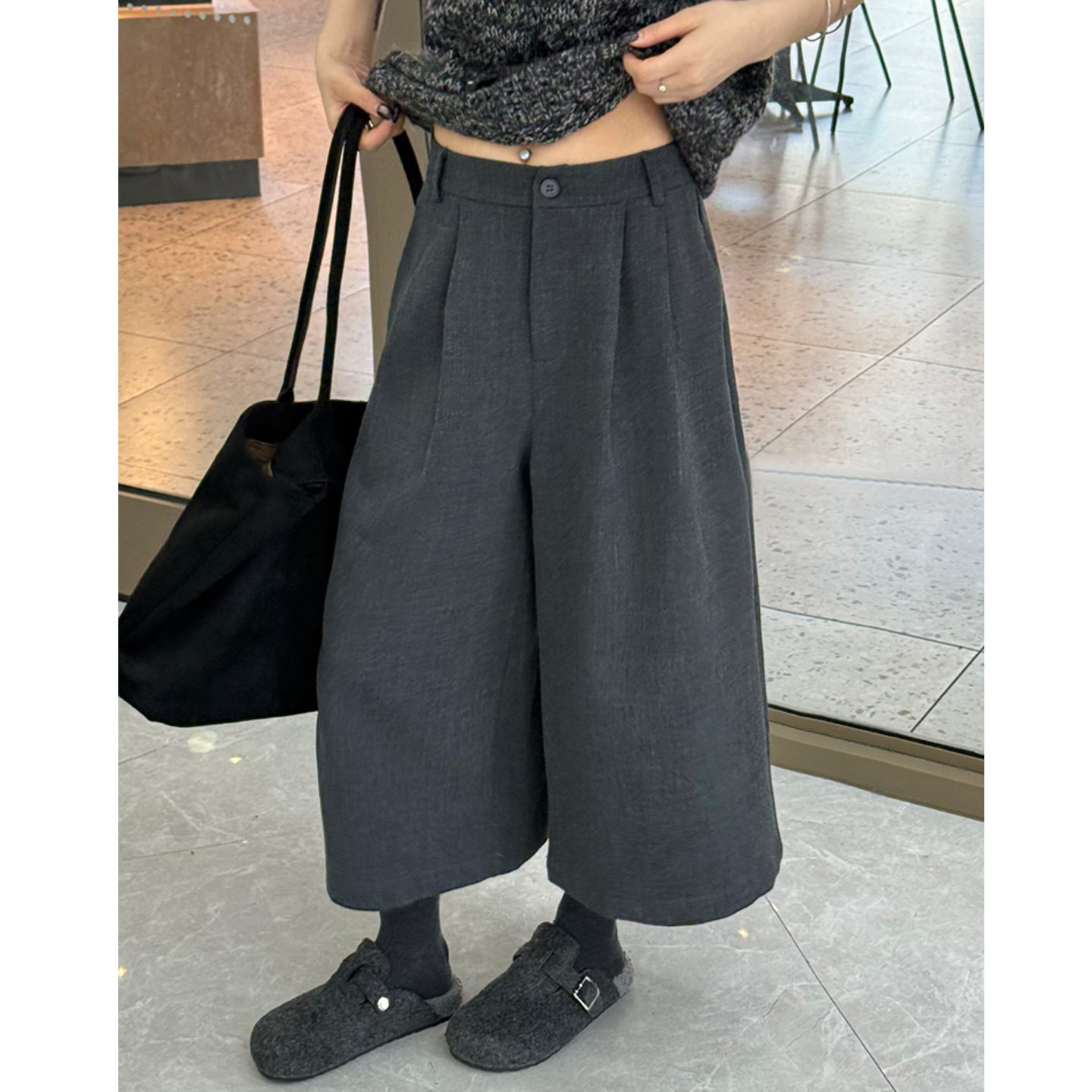 灰色毛呢裤子女秋冬七分裤女新款小个子高腰直筒阔腿休闲八分裤女,女装/女士精品,大码裤装,淘宝优惠券,粉丝福利购,淘宝优惠卷