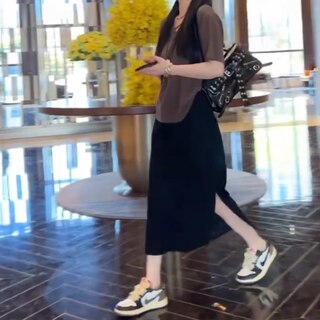 垂感半身裙女高腰开叉一步裙夏大码a字裙小个子显瘦休闲中长裙子