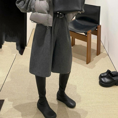 灰色毛呢五分裤女2025年冬季流行新款时髦洋气高腰遮胯显瘦直筒裤