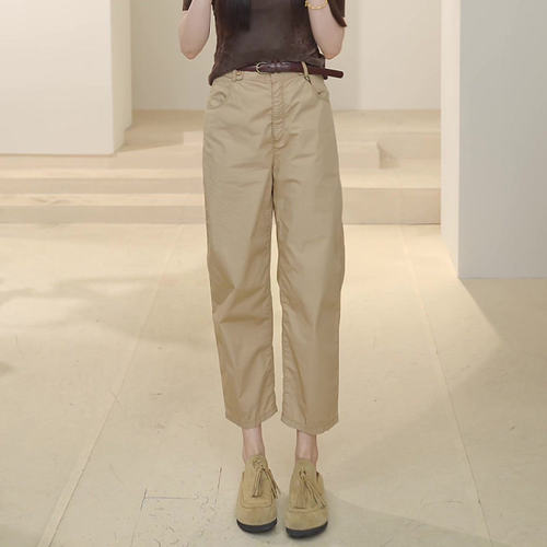 卡其色九分直筒裤女夏薄款2026新款大码胖mm高腰显瘦萝卜烟管裤子