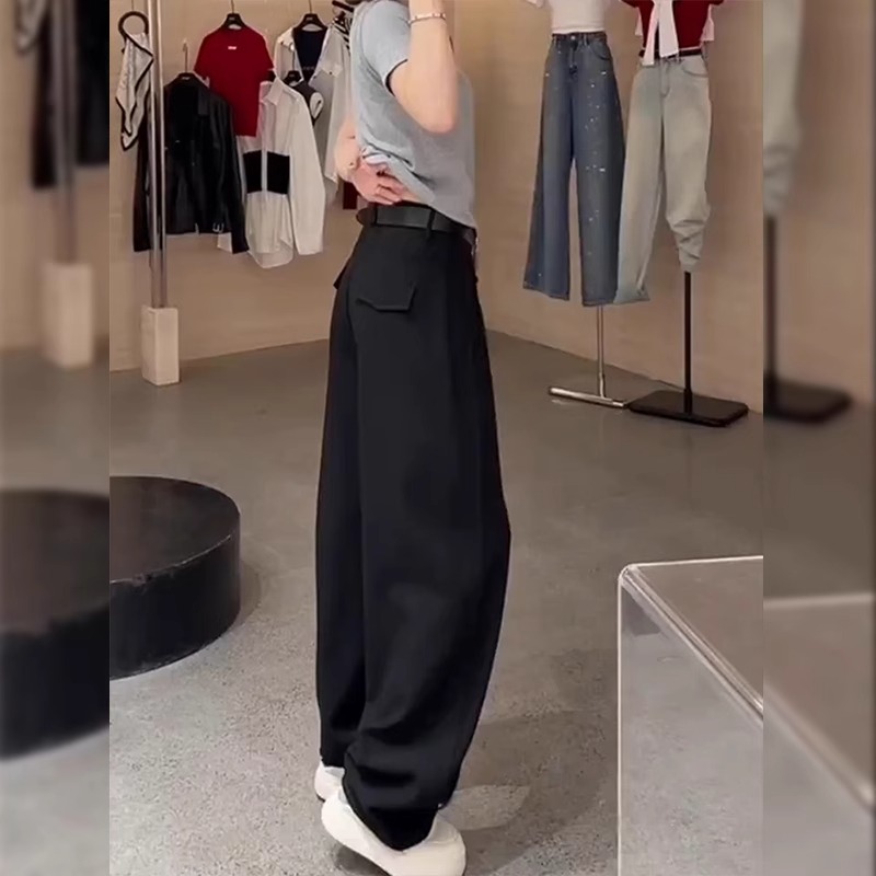西装休闲裤女2025夏季薄款黑色高级感大码梨形身材休闲直筒阔腿裤