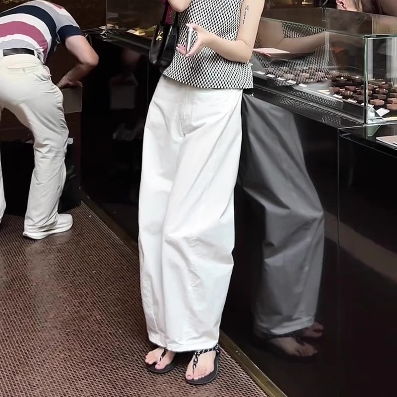 白色阔腿裤女2025新款白色全棉裤女夏季薄款裤子女显瘦直筒休闲裤