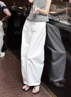 白色阔腿裤女2026新款白色全棉裤女夏季薄款裤子女显瘦直筒休闲裤