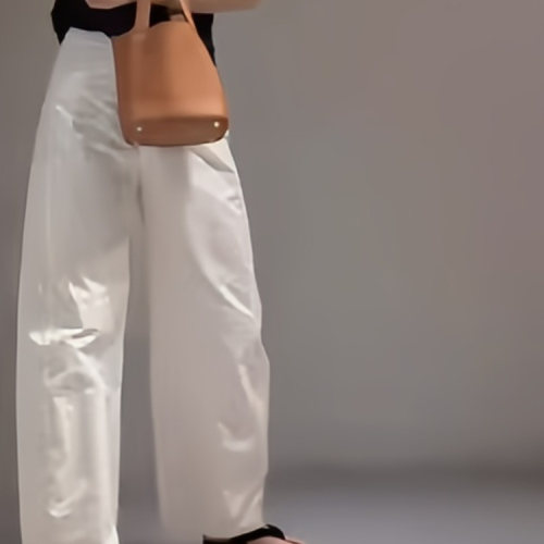 白色镰刀阔腿裤女士秋季薄款高级感小个子高腰直筒宽松显瘦休闲裤