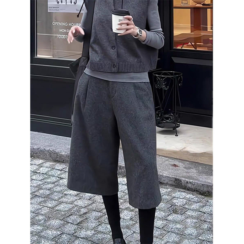 灰色毛呢八分裤女休闲裤秋冬新款显瘦气质时尚洋气百搭宽松阔腿裤,女装/女士精品,大码裤装,淘宝优惠券,粉丝福利购,淘宝优惠卷