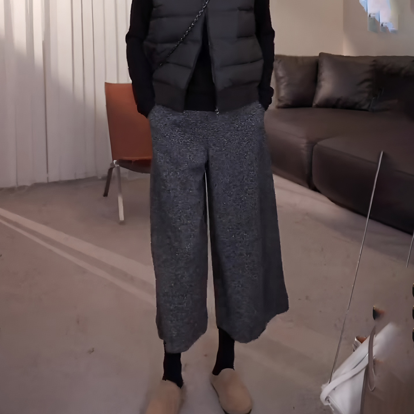 灰色毛呢八分裤女2025秋季流行新款高腰宽松时尚百搭日常阔腿裤子