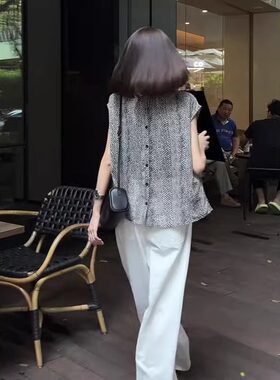 条纹小飞短袖衬衫女装夏季两面穿设计感小众流行漂亮法式立领上衣