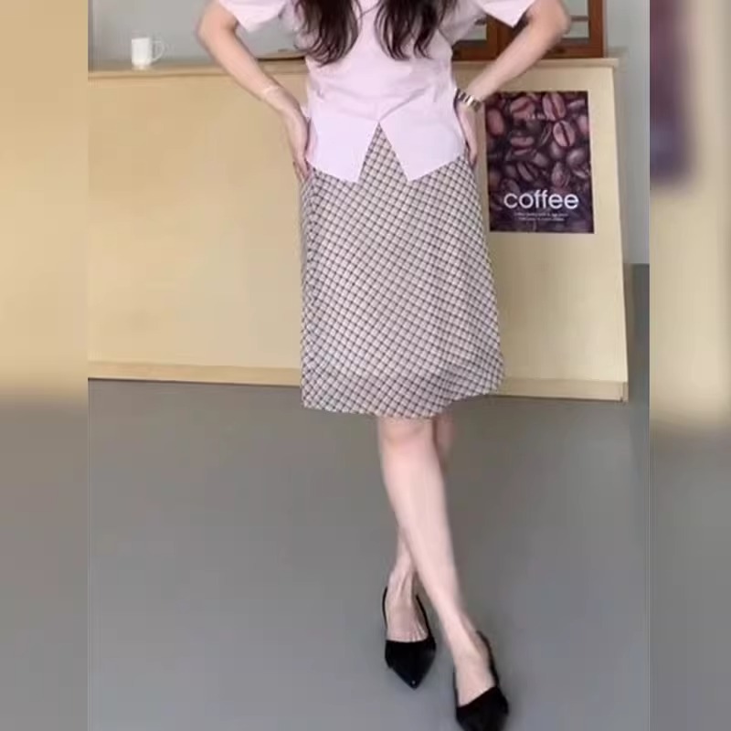 韩版淑女风格子半身裙2025夏季新款高级感时髦洋气减龄显瘦a字裙
