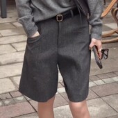 中裤 女秋季 流行新款 灰色毛呢阔腿裤 高腰显瘦气质优小众简约休闲裤