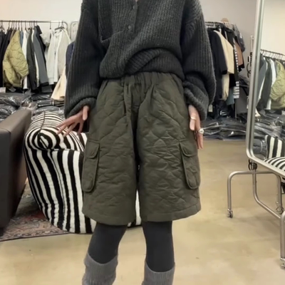欧货设计感小众2025年女冬季加厚夹棉百搭时髦洋气中裤宽松保暖裤