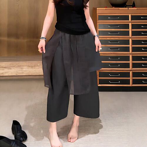 大码2026夏季高腰极简百搭假两件西装裤女胖mm遮胯显瘦八分阔腿裤