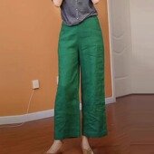 遮胯清新收腰舒适休闲裤 新款 女2026夏季 绿色休闲宽松舒适阔腿裤