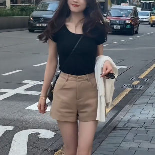 短裤 高腰显瘦休闲宽松a字阔腿热裤 女夏季 大码 2026新款 卡其色西装