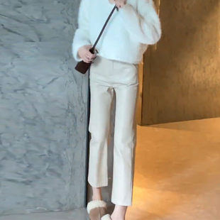 白色高腰直筒九分皮裤女2026秋冬新款时尚百搭大码显瘦休闲烟管裤