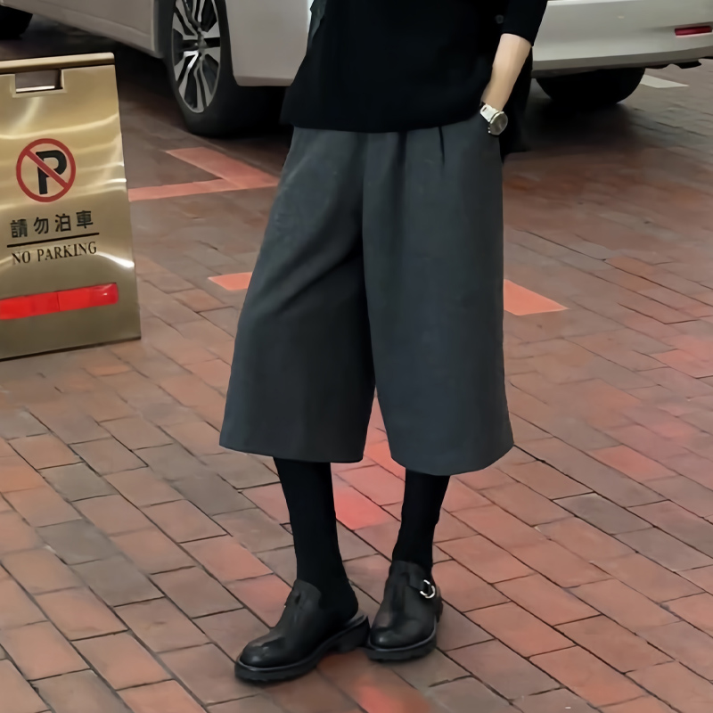毛呢直筒裤女秋季2025新款宽松显瘦高腰时尚洋气百搭八分阔腿裤子