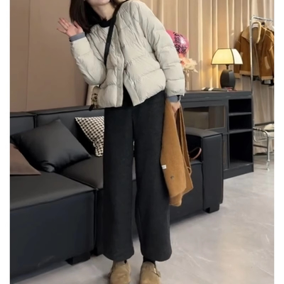 欧货韩系毛呢奶奶裤女2025冬季新款加厚简约小个子直筒阔腿休闲裤