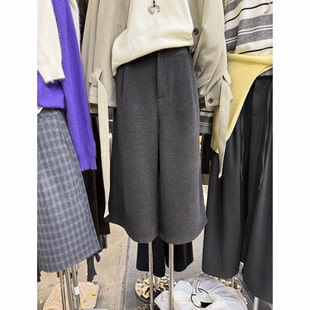 潮 十三行宽松高腰通勤休闲百搭八分阔腿毛呢裤 2025年秋冬新款 韩版