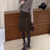 时尚 复古咖色麂皮半身裙女2025年冬季 流行新款 气质高腰显瘦直筒裙