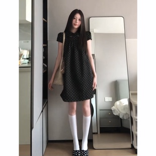 赫本风法式黑色波点连衣裙子女夏季2026新款小个子气质高级感短裙