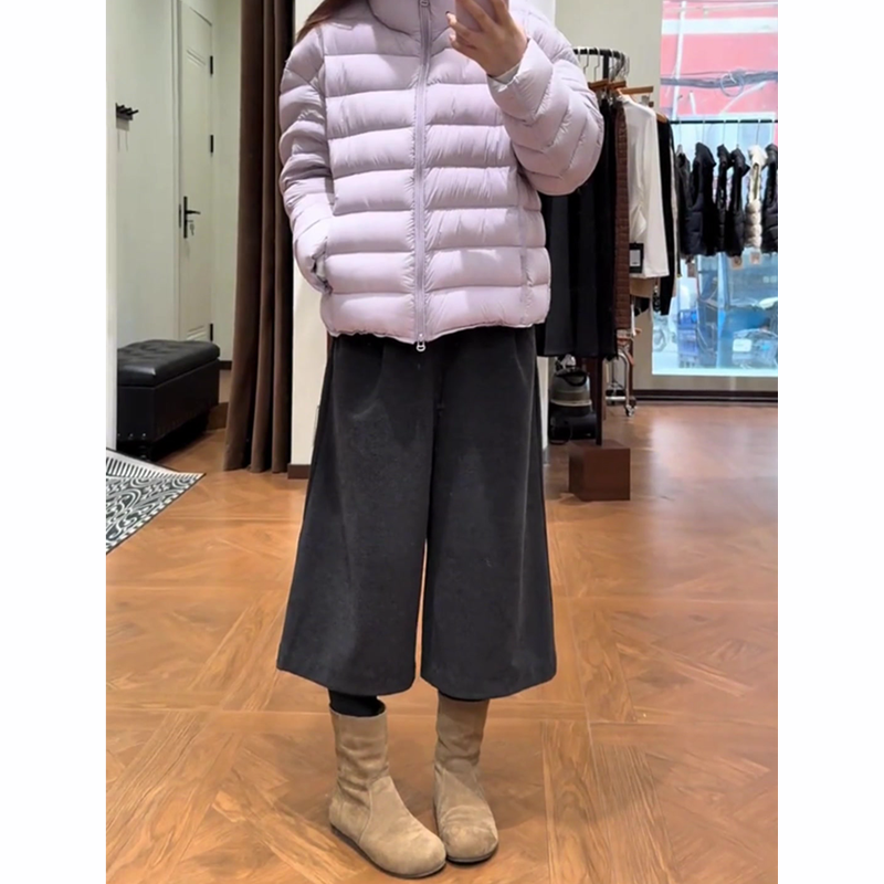 小个子灰色毛呢七分裤女2025秋季流行新款高腰简约宽松百搭阔腿裤