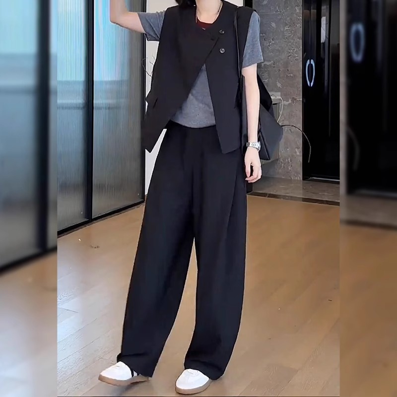黑色高腰西装裤女秋季胖mm裤子垂感高级感显瘦宽松直筒休闲阔腿裤