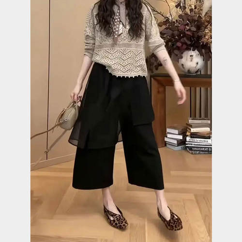 假两件屁帘休闲裤女夏季薄款大码胖mm小个子宽松显瘦阔腿裤裙裤